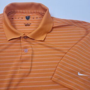 Nike Golf Polo Shirt Men's Large Orange‎ White Striped Tour Fitdry Short Sleeve